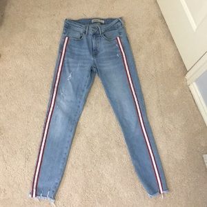 STRIPED ON THE SIDE  BLUE SKINNY JEANS